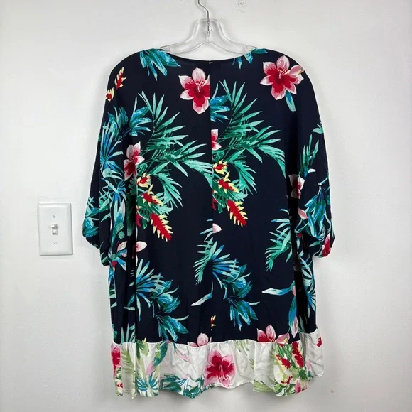 Suzanne Betro Tropical Floral Kimono Top | Boho Resort Layering Piece - Picture 8 of 8